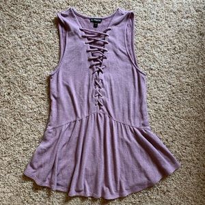 Express purple lace up front peplum sleeveless top size small